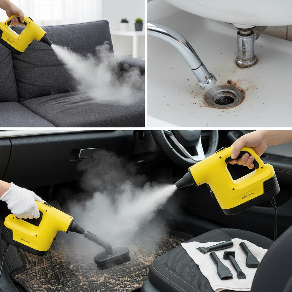 Limpiadora a vapor portátil, máquina de limpieza a vapor presurizada multifuncional de alta temperatura de 900 W con accesorios.